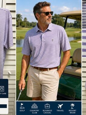 IZOD Golf Polo XXL Purple White Striped Performance Polo Stretch Golf Preppy Y2K